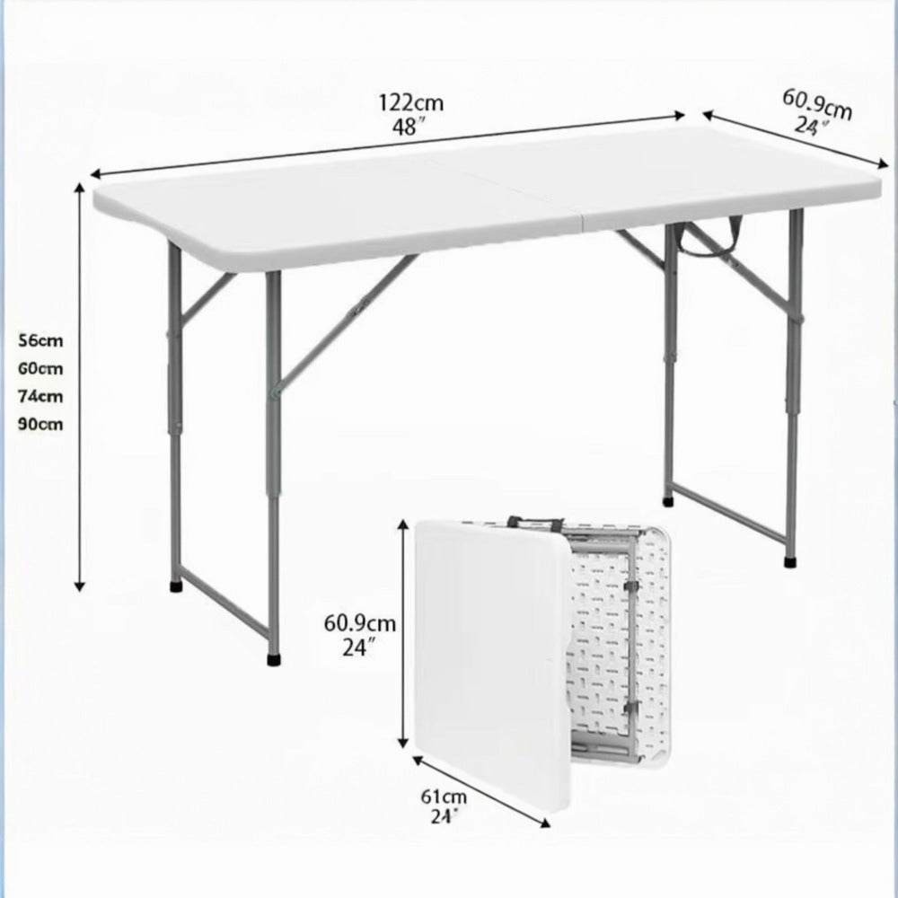 Mesa plegable multiusos ultrarresistente para 4 personas maximo 363kgs protección uv 122x61x56 - 91,5 cm UV100