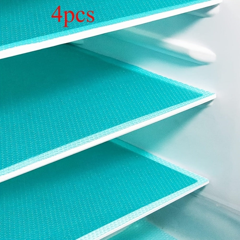 4 Piezas de Forros para Refrigerador de Silicona - Impermeables y Resistentes al Aceite, Alfombrillas No Comestibles, 2 Colores (Azul/Blanco) para Neveras, Estantes, Cajones, Armarios - Fácil Limpieza, Duraderos, Diseño Ahorra Espacio