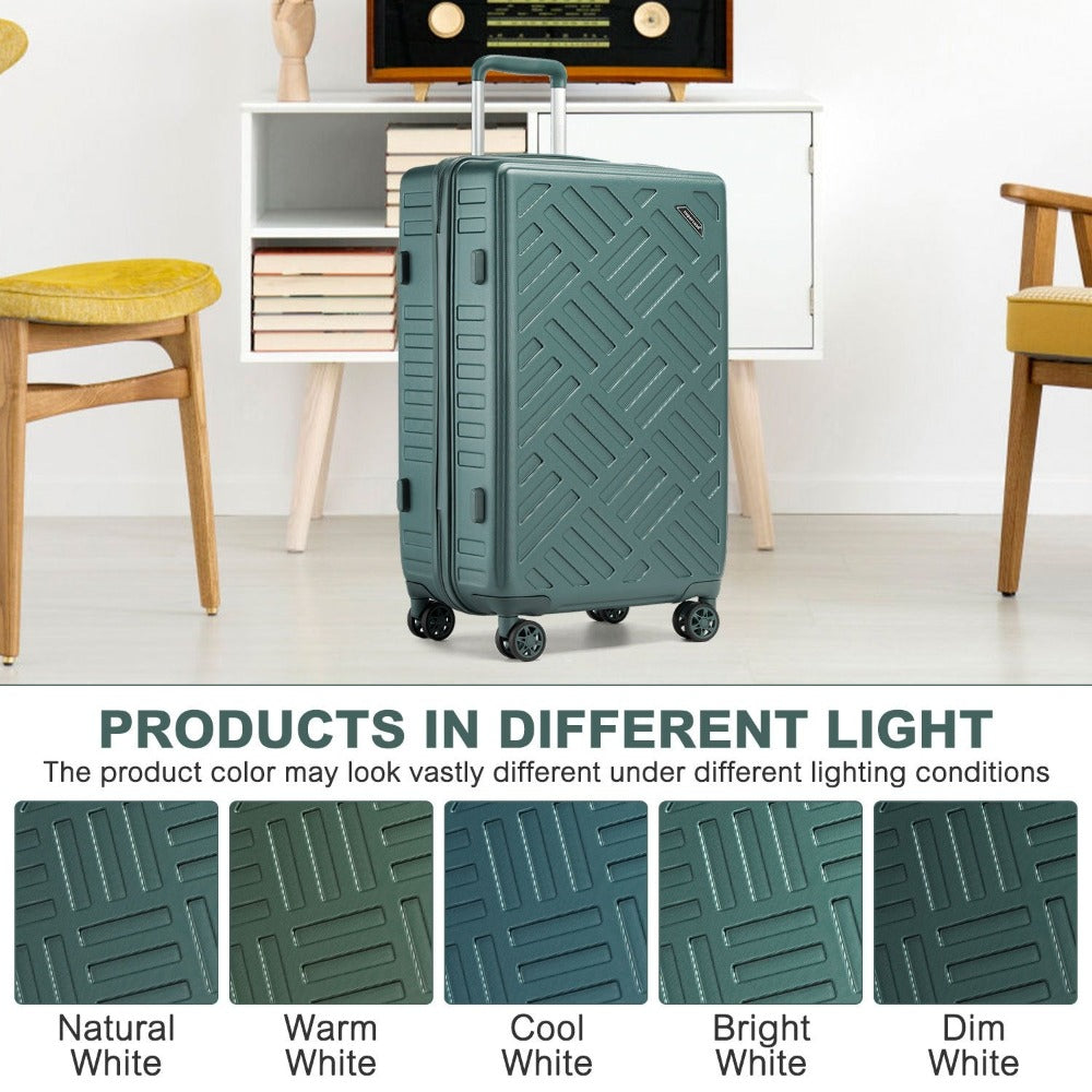 1pieza de 20/24/28 pulgadas Drak Green Sleek Geometric Pattern Hard Shell ABS+PC Maleta con cerradura TSA para viajes sin esfuerzo Regreso a la escuela Regalo de vacaciones