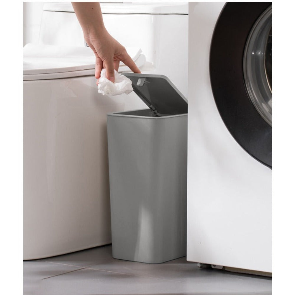 Bote de basura para baño con tapa, 10L / 15L de Capacidad - pequeño cubo de basura con tapa desplegable, Cubo Basura para Oficina, Habitacion, Cocina - Negro/Blanco/Gris