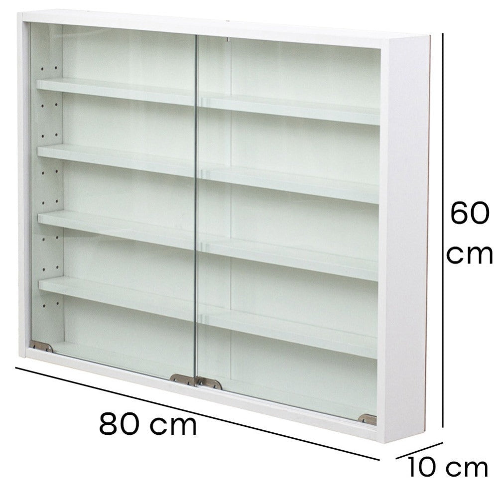 Vitrina para Colecciones y Miniaturas, Estuche de Exhibición de Diseño Moderno con Líneas Cuadradas, Panel Trasero de Madera Blanca, 80 X 10 X 60 Cm