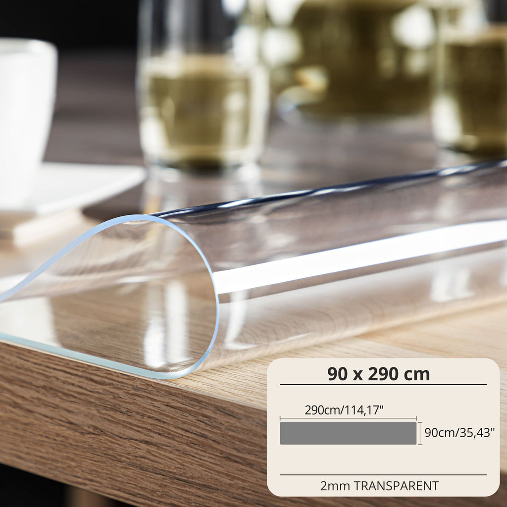 Mantel Protector con PVC de 2mm - Ancho 90cm - Mantel de Vidrio Suave Transparente Resistente a Arañazos y Agua, Protector de Mesa Fácil de Limpiar, Papel de Mesa Duradero para Cocina, Comedor, Restaurante, Oficina y Hogar - 90X90cm, 90X100cm, 90X110cm, 9