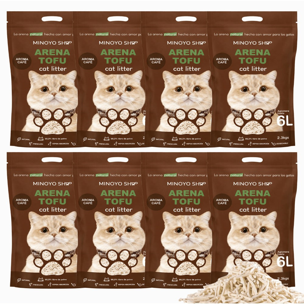 Arena de Tofu para Gatos aglomera 6L - Sin Polvo Fácil de Aglomerar y Controla Olores -y Segura para Gatitos - Pack de 4/8 Bolsas