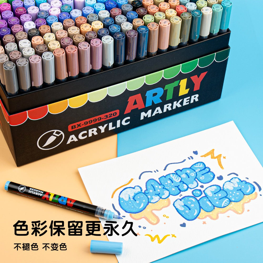 Set de 320 Marcadores de Pintura Acrílica de Punta Suave y Rotuladores de Acuarela - Alta Calidad, No Tóxicos, Colores Vibrantes con Puntas Finas/Pincel para Manualidades, Arte Anime, Pintura de Tela, Decoración de Cerámica