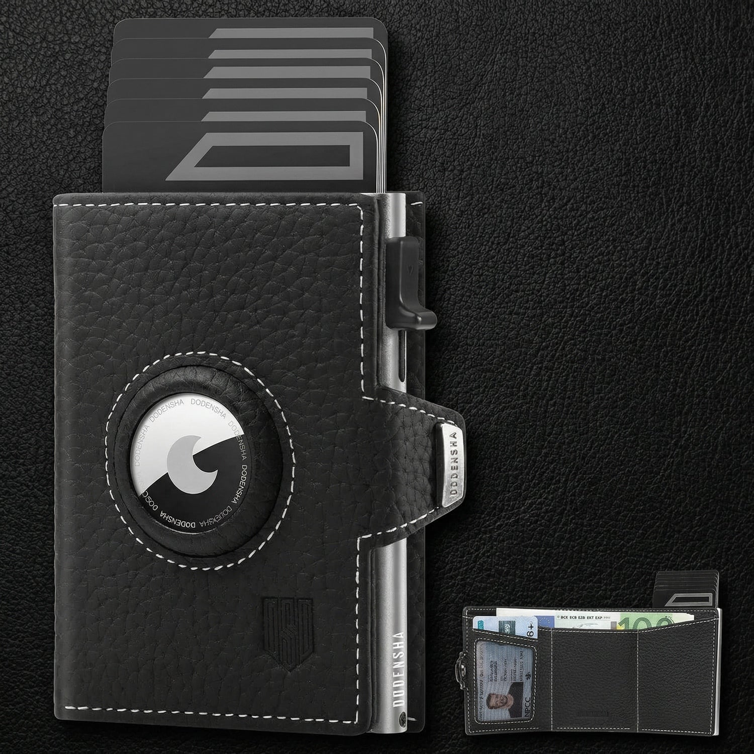 Cartera Pepple para Airtag, Cartera de hombre con botones, Cartera inteligente con compartimento para monedas, Cartera de hombre para más de 10 tarjetas, Carteras para hombre, Protección RFID, Marrón Plateado, Moderna