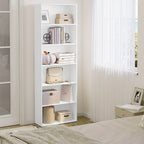 Estantería Ajustable de 6 Niveles | Estante de Almacenamiento Independiente Abierto, Estante de Partición, Adecuado para Oficina y Estudio, Roble Claro y Blanco, Dimensiones: 60x180x23.5 cm, Independiente, Requiere Montaje