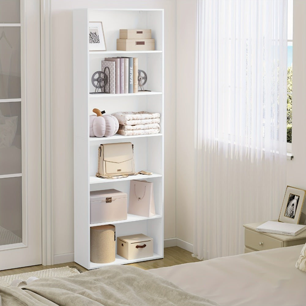 Estantería Ajustable de 6 Niveles | Estante de Almacenamiento Independiente Abierto, Estante de Partición, Adecuado para Oficina y Estudio, Roble Claro y Blanco, Dimensiones: 60x180x23.5 cm, Independiente, Requiere Montaje