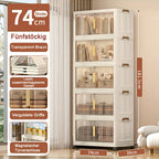 Armario de almacenamiento plegable extragrande de 74 cm con ruedas, puertas magnéticas y paneles transparentes, unidad organizadora de plástico apilable para dormitorio, sala de estar, oficina, despensa y documentos