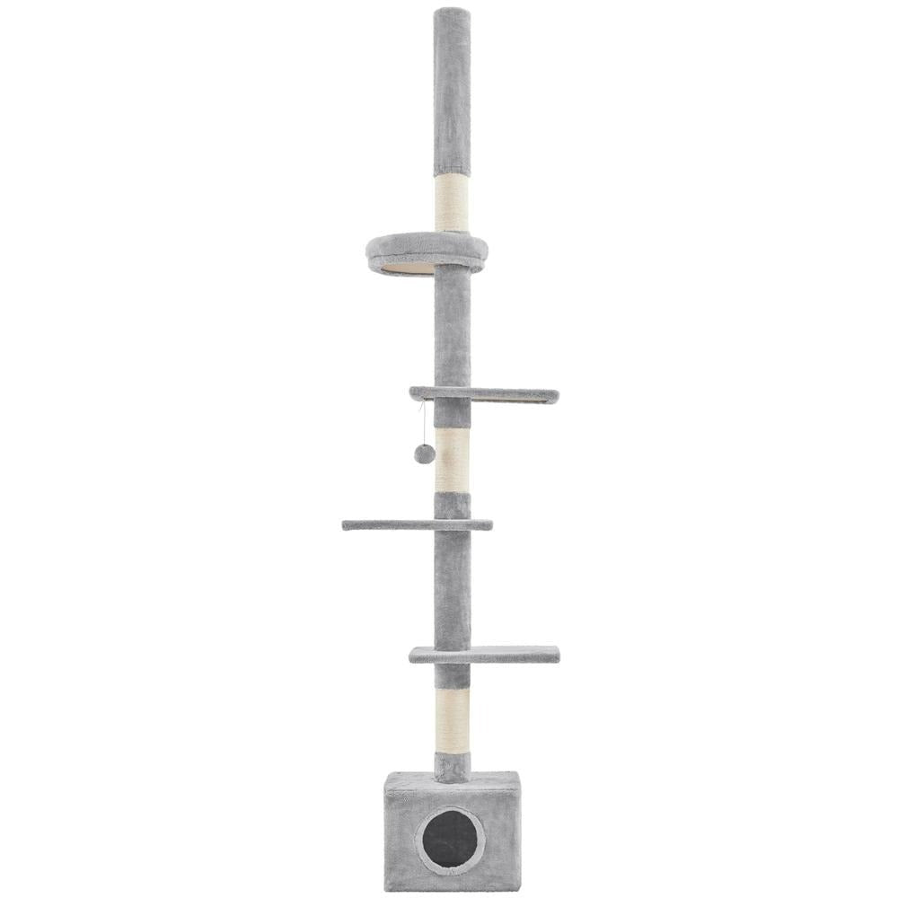 Árbol para gatos Costoffs de techo alto, altura ajustable de 226 cm a 266 cm, poste rascador multinivel con cama para gatos, plataformas y caseta