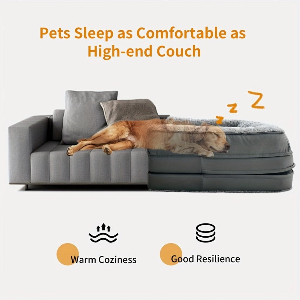 Cama Extra Grande para Perros Adecuada para Adultos | Cama Ortopédica para Siesta con Piel Sintética Lavable | Plegable y Portátil, Adecuada para Sala de Estar, Salón | Proporciona Espacio Amplio para Dormir para Adultos y Mascotas