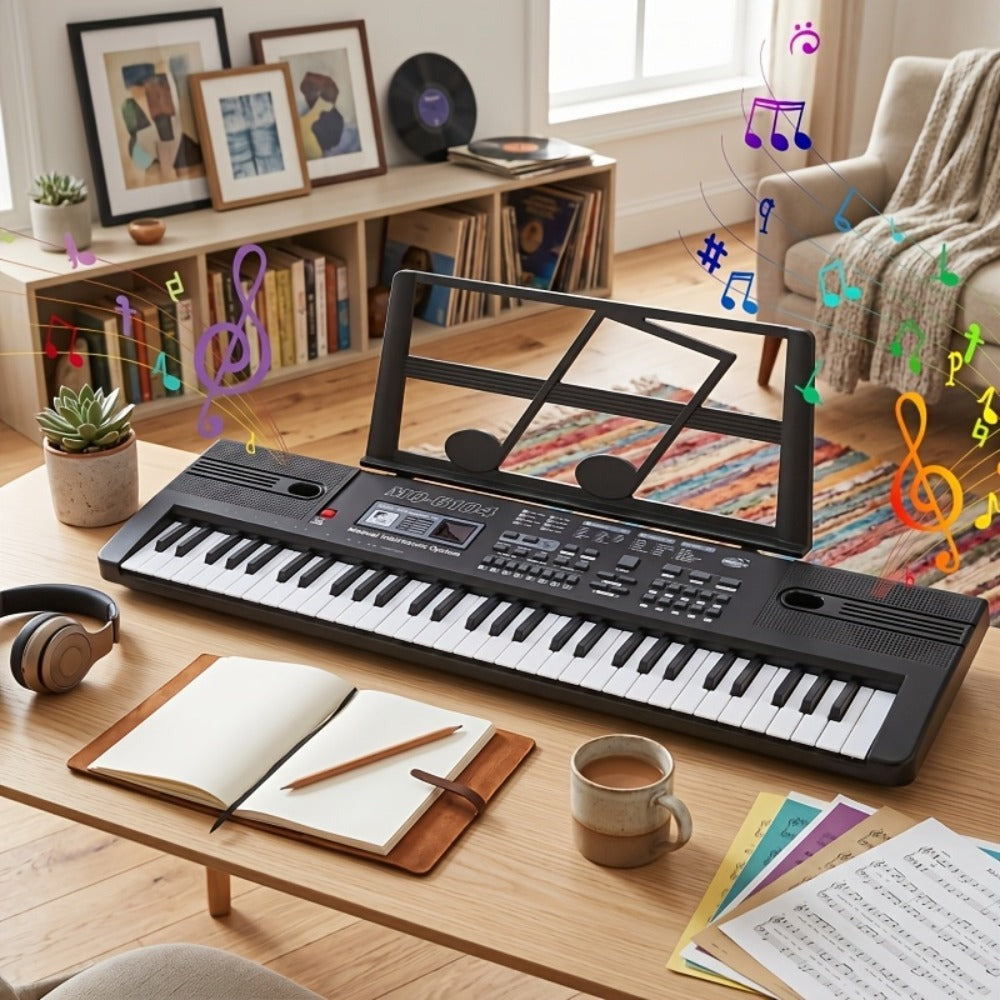 Piano electrónico de 61 teclas, piano ideal para principiantes, piano electrónico portátil, con 16 tonos, 8 efectos de sonido de percusión, 10 ritmos, 6 demostraciones, altavoces incorporados, sonido de alta calidad, es la mejor opción para entusiastas de