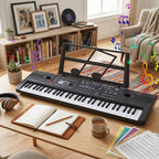 Piano electrónico de 61 teclas, piano ideal para principiantes, piano electrónico portátil, con 16 tonos, 8 efectos de sonido de percusión, 10 ritmos, 6 demostraciones, altavoces incorporados, sonido de alta calidad, es la mejor opción para entusiastas de