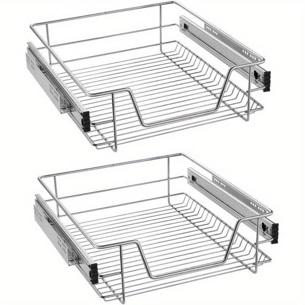 2 cajones telescópicos para cajones de cocina para estantes de cocina Plata Acero inoxidable macizo Tirador para armario extraíble Armario de cocina