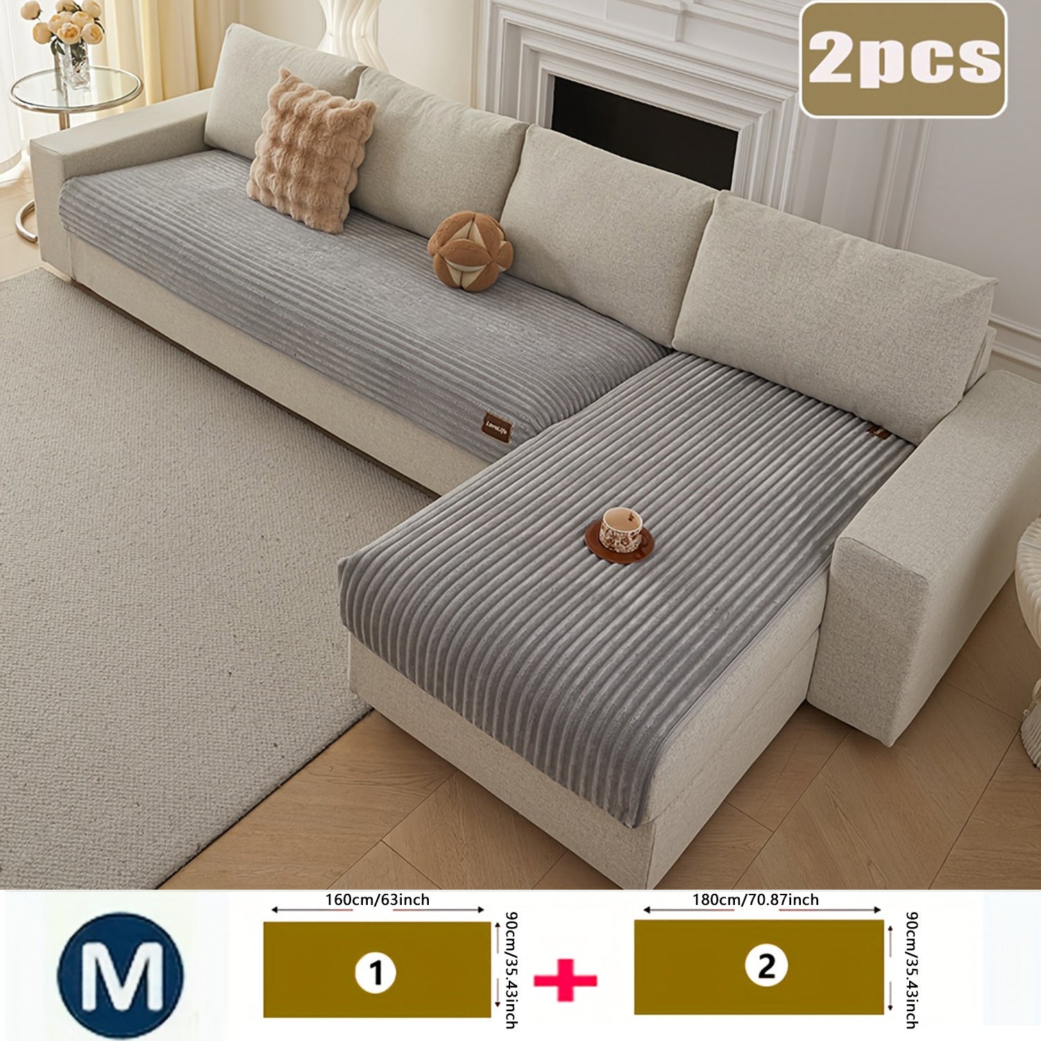 2 fundas de felpa para sofá con decoración de etiquetas, tela cómoda para todas las estaciones, antideslizantes y aptas para mascotas, favoritas de los amantes de los perros, lavables a máquina