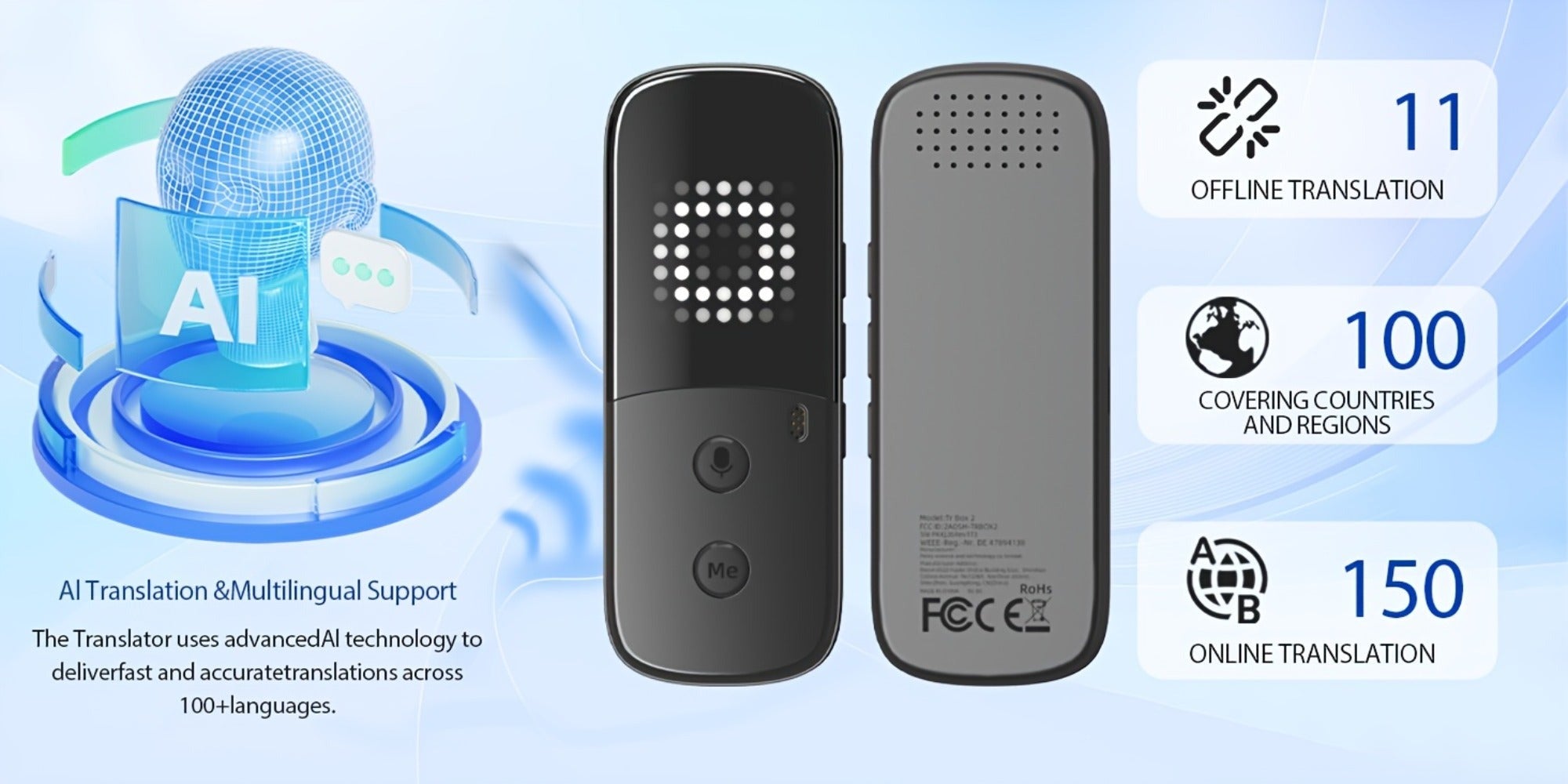 Peiko Dispositivo de Traducción de 150 Idiomas, Traductor de Voz en Tiempo Real Bidireccional con IA, Gadget Tecnológico Mini, Traducción sin Conexión, Ideal para Aprendizaje, Viajes y Comunicación Empresarial