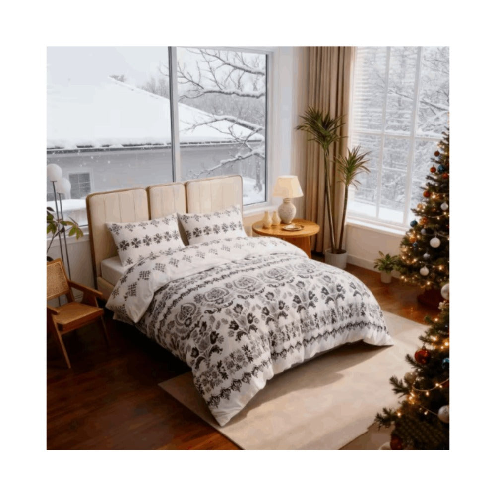 Juego de cama 4 piezas con funda elástica, (Funda de Edredón + Funda Protectora de Colchón + 1/2 Fundas de Almohada), Juego de Funda de Edredón 3-4 Piezas Estilo Nórdico de Color Sólido/Estampado, Ajustable para Camas de 90/105/135/150/180 cm, Regalo Navi