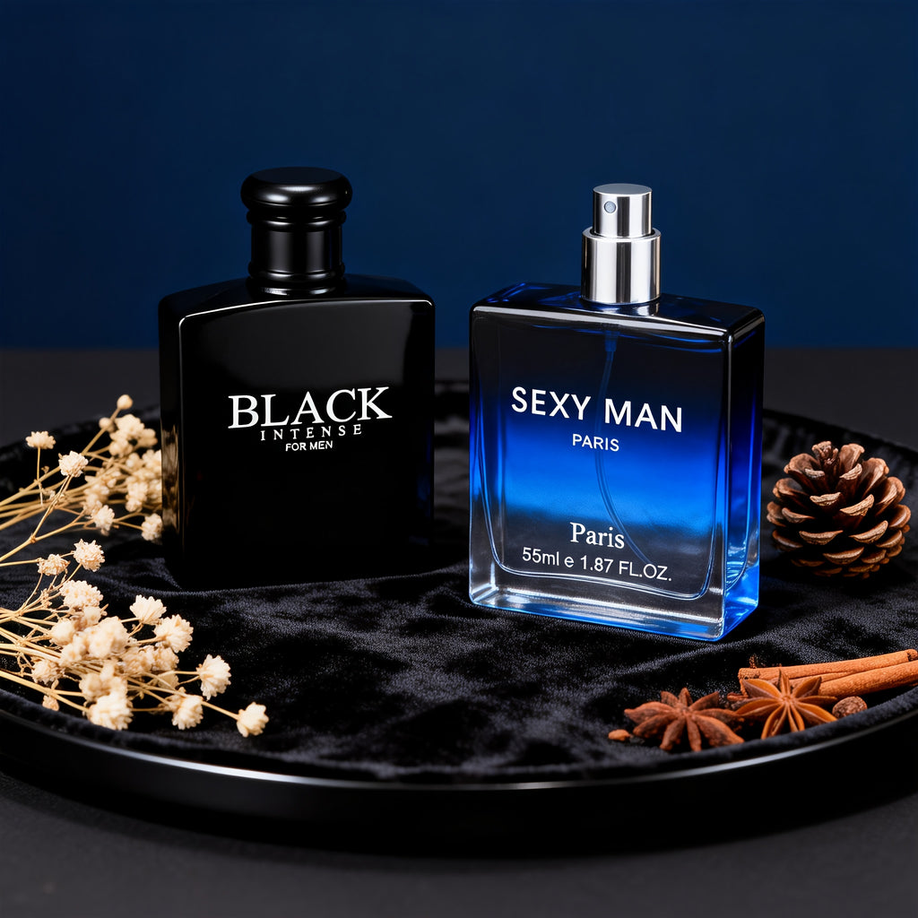 Set de Perfume para Hombre de 2 Unidades, Gran Capacidad de 5.24 FL.OZ, 2 Opciones (Negro y Azul) | Sexy Man Eau De Parfum, Fragancia Fresca, Amaderada y Oriental, Fresca y Sofisticada | Ideal para Regalos de Vacaciones y Uso Personal