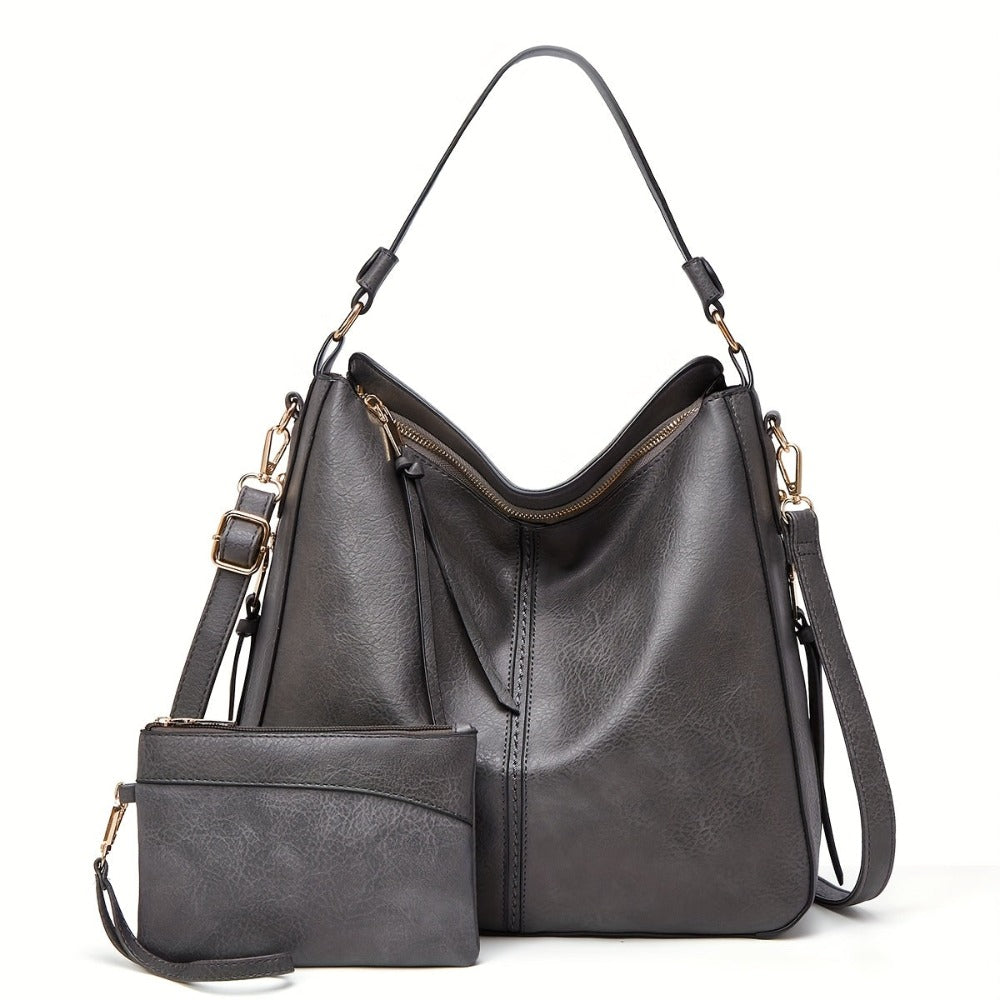 Bolso Hobo de PU para Mujer con Bolso Pequeño, Bolso de Hombro de Gran Capacidad en Color Sólido, Ideal para el Día a Día y Viajes