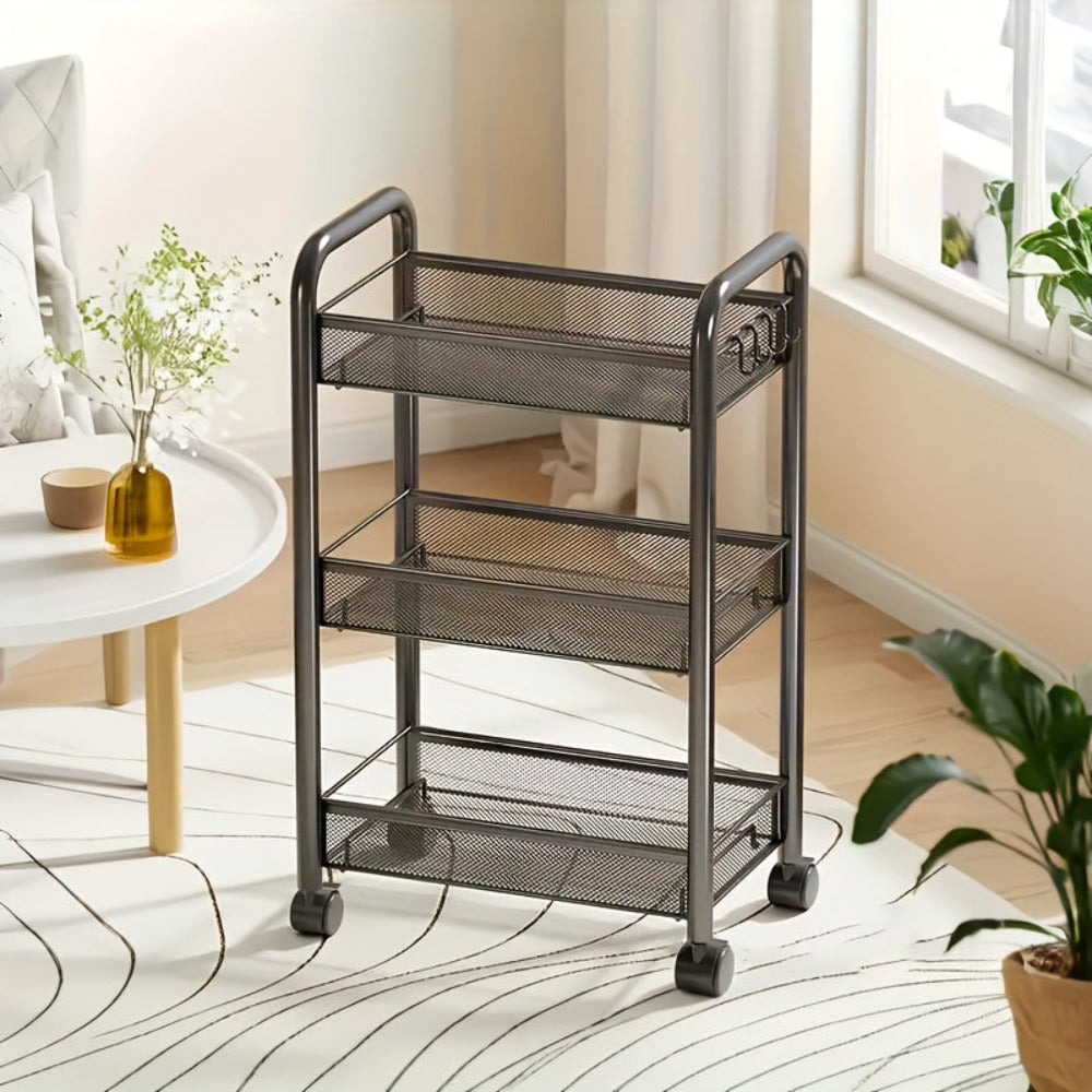 Estante de Cocina Multifuncional de Metal de Tres/Cuatro Niveles con Ruedas, Estante de Almacenamiento de Alta Resistencia, Adecuado para Garaje y Cocina, Gran Capacidad, Fácil de Montar, Estante y Gabinete de Cocina, Estante Práctico, Ideal para Cocina y