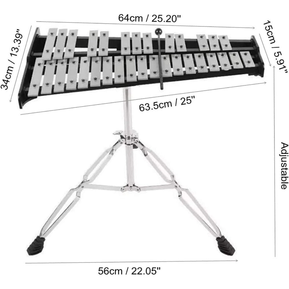 Xilófono de Glockenspiel de 32 notas con soporte ajustable, kit de instrumento de percusión profesional de aluminio con baquetas y estuche de transporte, ideal para principiantes, presentaciones de bandas