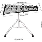 Xilófono de Glockenspiel de 32 notas con soporte ajustable, kit de instrumento de percusión profesional de aluminio con baquetas y estuche de transporte, ideal para principiantes, presentaciones de bandas