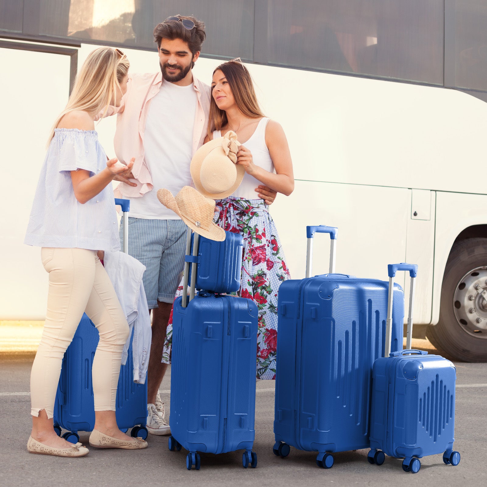Juego de Equipaje 5 en 1, Maleta de Viaje con Estuche de Cosméticos, Juego de Maletas Rígidas con Ruedas Giratorias, Equipaje con Estuche de Tocado, Equipaje de Mano y 4 Protectores de Esquina, Maletas ABS Ligeras y Portátiles para Viajes y Negocios (12"1