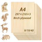 9/19/40 piezas Dofiki Madera Contrachapada de Bétula | 297×210×3Mm Panel de Madera A4 de Alta Calidad, Madera Contrachapada Sin Acabado con Grano de Madera Natural y Superficie Lisa | Adecuado para Grabado Láser, Corte CNC, Tallado de Madera, Artesanía y