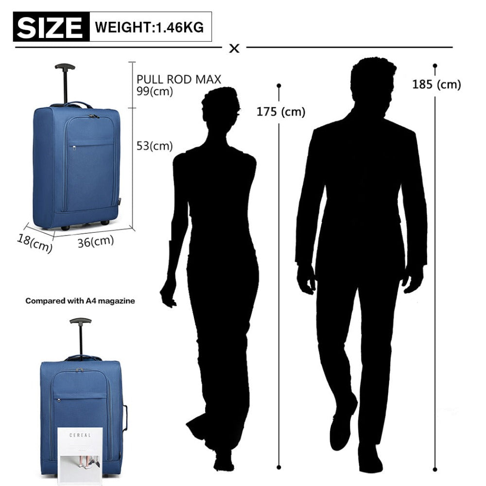 Maleta de cabina ligera tipo trolley, equipaje de mano, maleta blanda, maleta pequeña para equipaje de mano de avión para Lufthansa, Eurowings, Ryanair, maleta con ruedas tipo trolley de tela, 53 x 36 x 18 cm, azul, regalo de vuelta al cole y de vacacione