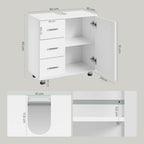 1pc Armario de Medicina, Tocador con 3 Cajones, Gabinete con 2 Compartimentos, Armario para Baño con Estante Ajustable, 60 x 60 x 30 cm, Blanco + Gris/Blanco/Blanco + Roble