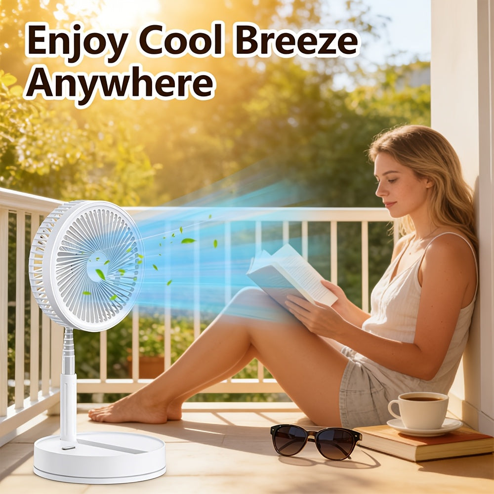 Ventilador de pedestal portátil plegable 2 en 1, recargable por USB-C con control remoto, 4 velocidades, oscilación de 70°, temporizador, inclinación ajustable, para hogar, dormitorio, oficina, viajes