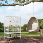 Jaula para pájaros con ruedas, 132 cm de altura, jaula grande para aves, pájaros y loros con compartimento de almacenamiento