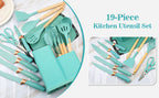 Juego de 19 piezas, Cuchillo de cocina, Juego de cocina, Juego de utensilios de cocina (Con mangos de madera), Juego de cocina de seguridad, Juego de herramientas de cocina antiadherentes, Utensilios de cocina modernos lavables, Utensilios de cocina, Adec