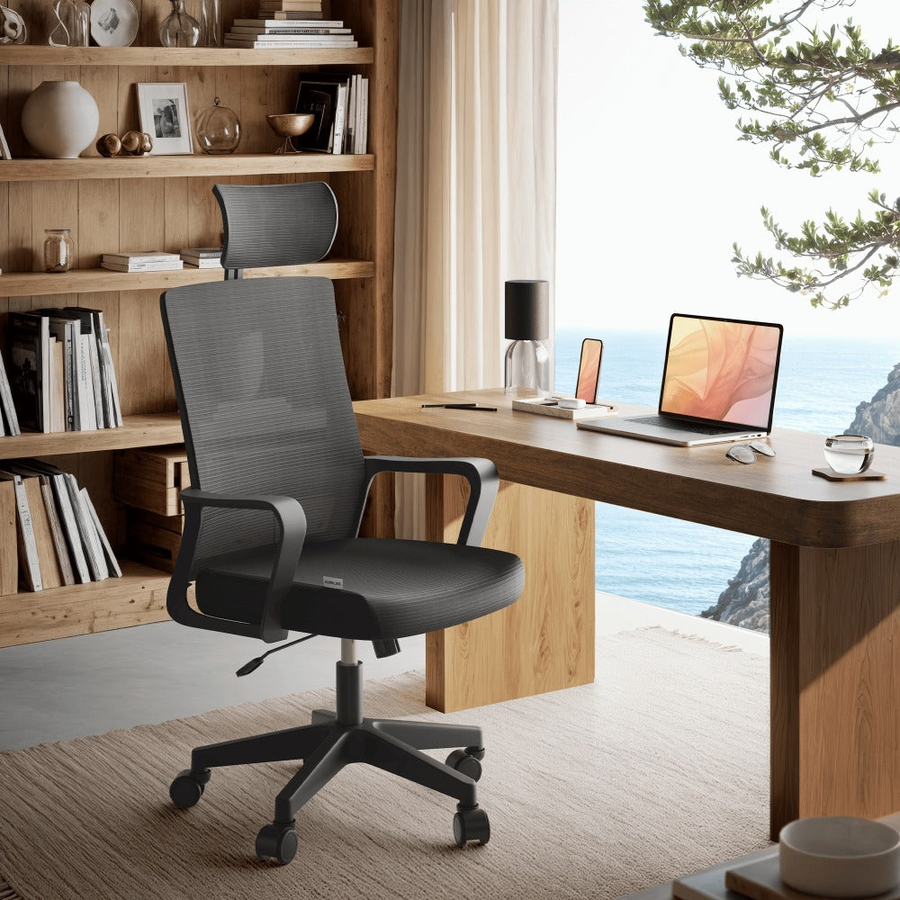 RELAXTY Silla de Oficina Ergonómica – Ajustable y Reclinable con Reposacabezas, Soporte Lumbar, Malla Transpirable y Ruedas 360° | Soporta Hasta 100 kg