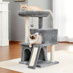 Árbol para Gatos Deluxe Pawz Road con Poste Rascador de Cuerda de Sisal - Condominio Multinivel de Peluche y Casa de Juegos, Muebles Duraderos para Gatos Pequeños a Medianos, Incluye Bolas Colgantes y de Pie, Muebles para Gatos
