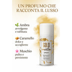 HOME PRO – Kit Profesional de Spray Desodorante para Telas, Sensación Dorada – Fragancia de Ámbar, Caramelo y Almizcle – Eliminador de Olores de Larga Duración, Aroma de Lujo – 3x150 ml – Hecho en Italia