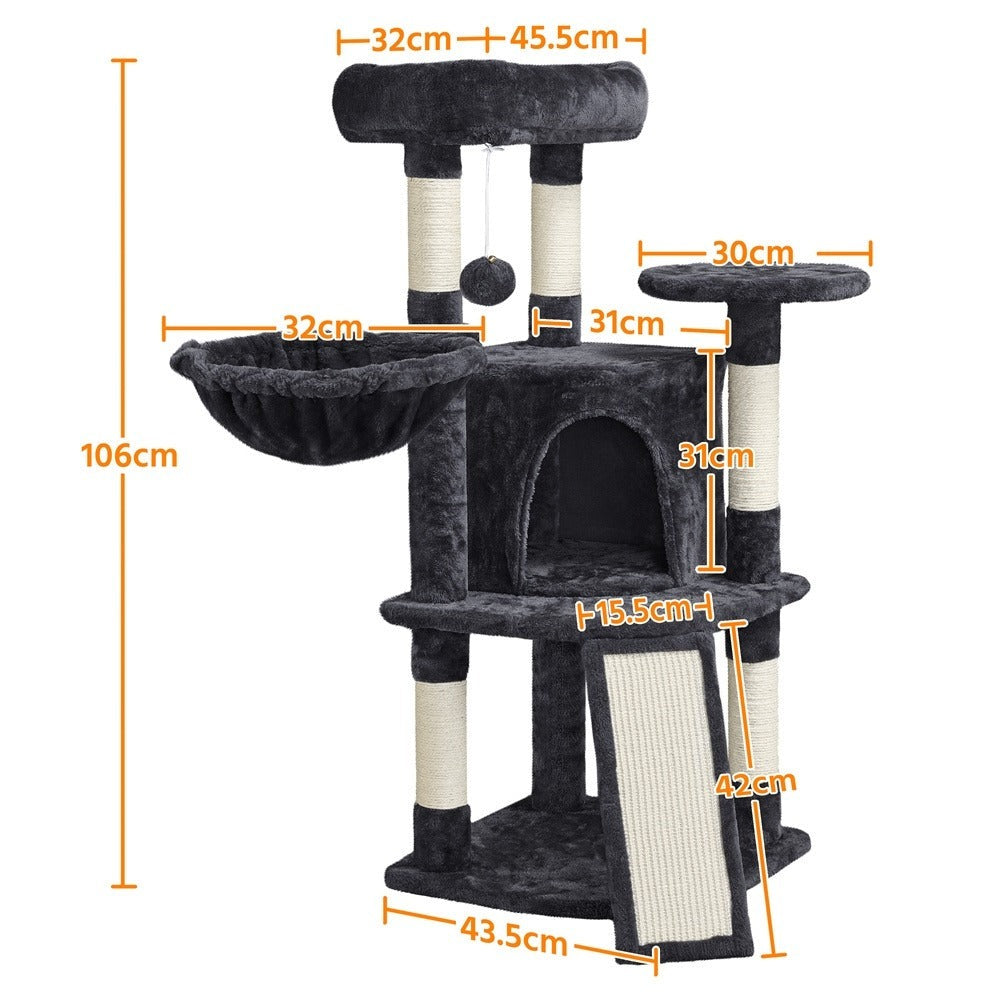 Costoffs Árbol para gatos de 107 cm con plataforma de observación, cueva para gatos, 5 postes de sisal, cueva de descanso, rascador y bola de felpa colgante, mueble para gatos