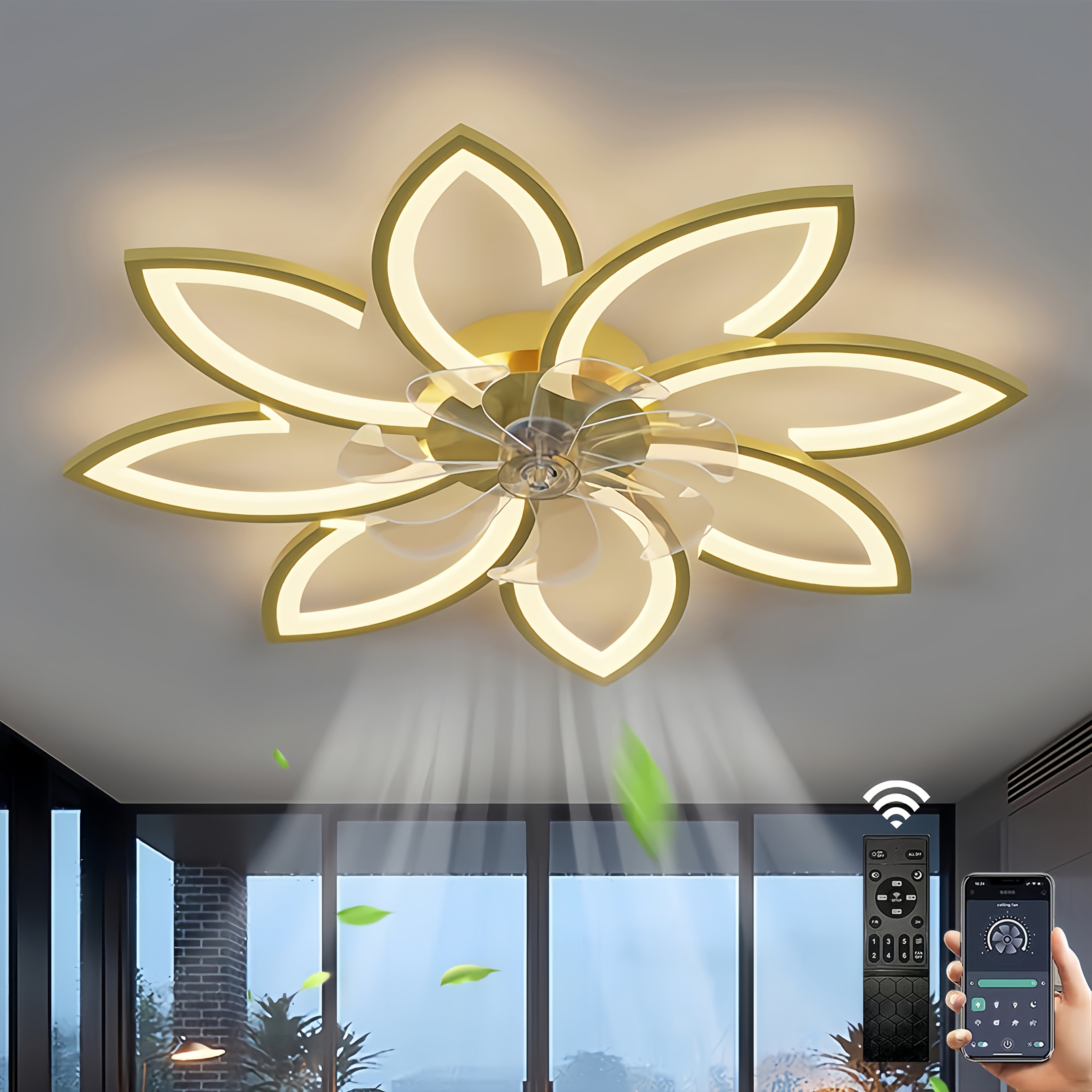 Ventilador de techo con iluminación para dormitorio y sala de estar | 66W y control remoto