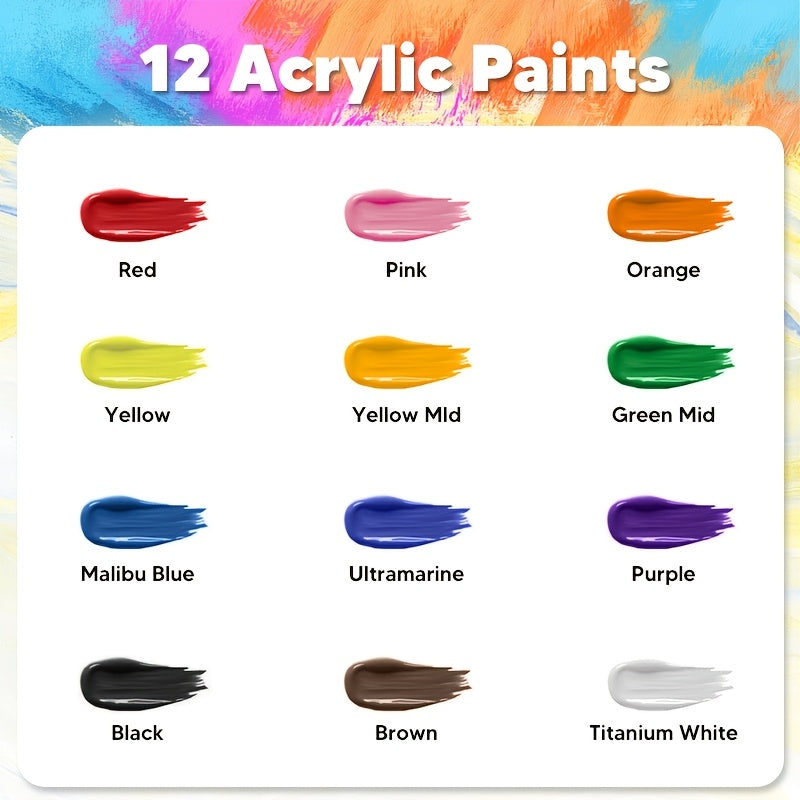 Set de Pinturas Acrílicas de 12/24/36 Colores, 60ml/2.03oz de Pinturas Acrílicas, Set de Pinturas Multifuncional para Manualidades Artísticas, Pintura al Óleo Pintura a Mano Creativa, Adecuado para Pintura al Óleo, Pinturas Acrílicas de Color Puro de Alta
