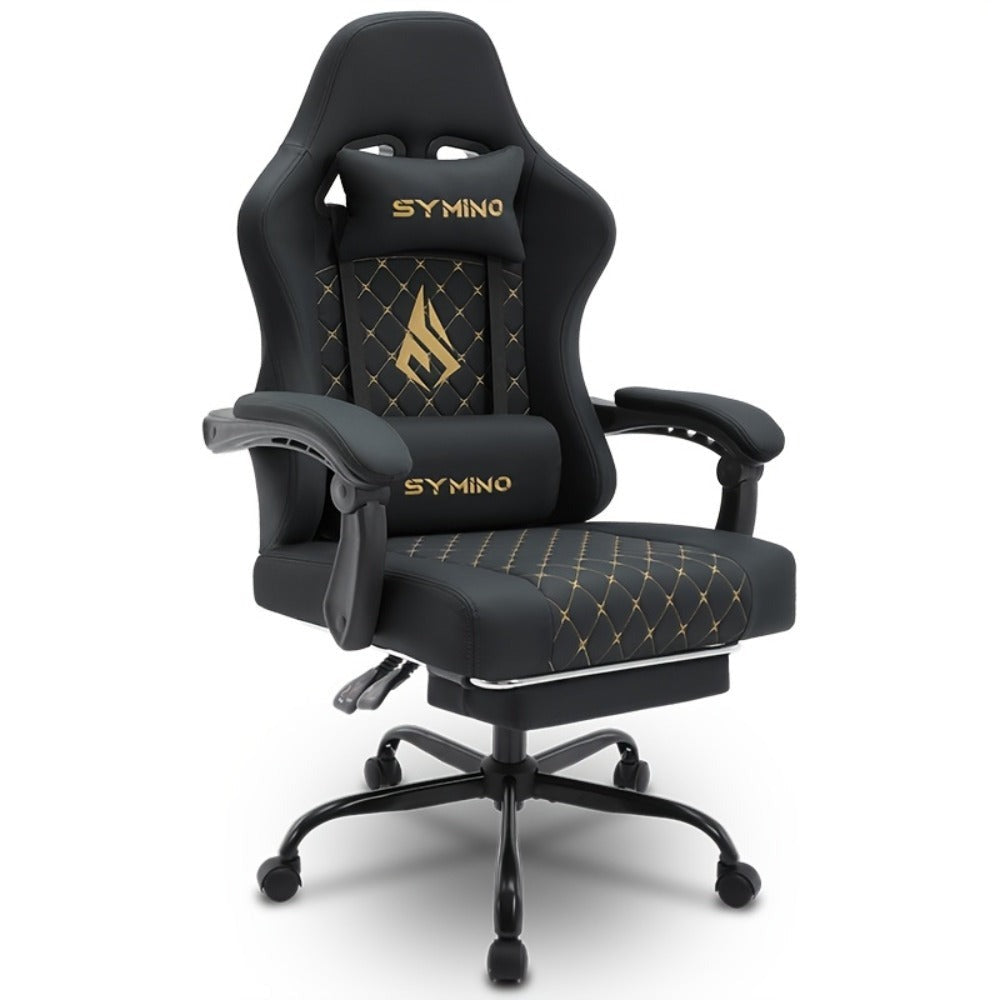 Silla de Oficina con Reposapiés, Silla Ergonómica, Silla Giratoria Ajustable con Soporte Lumbar, Silla de Oficina en Piel PU