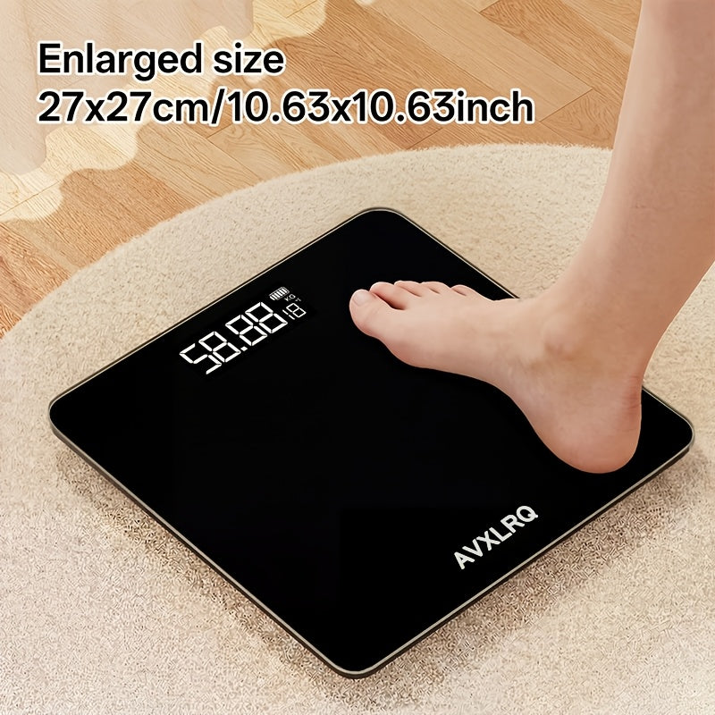 Báscula de baño de alta precisión, báscula electrónica de cuerpo con pantalla LCD ultradelgada con visualización de temperatura, inicio automático al pesar, pesaje hasta 180 kg, cambio de unidad LB/KG, diseño de plataforma de vidrio templado antideslizant