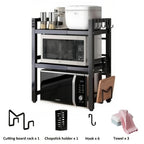 Estante Extensible para Microondas de 3 Niveles con 6 Ganchos, 3 Toallas, Porta Palillos, Porta Tablas de Cortar, Estante para Especias, Organizador de Cocina, Blanco y , Extensible de 40cm a 64cm
