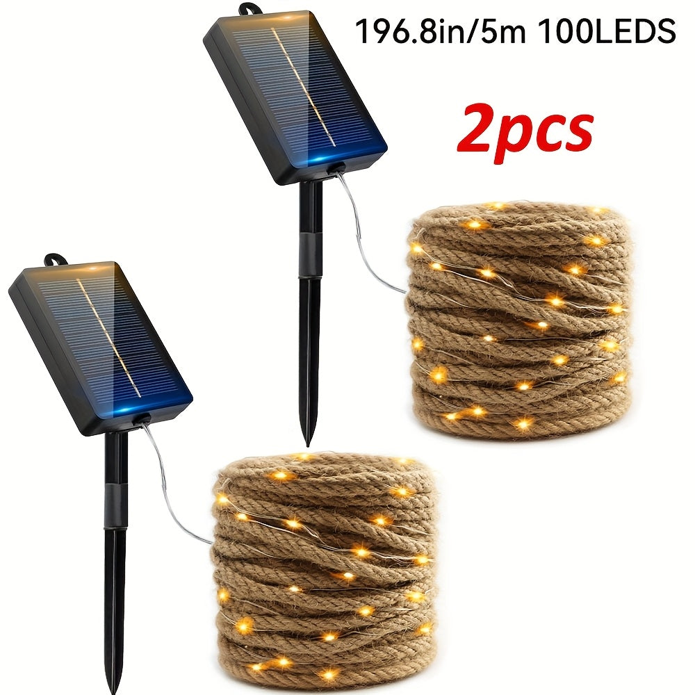 Guirnalda de luces LED | 2/4 piezas 200/100 LED Guirnaldas de Luces Solares para Exterior, Guirnaldas de Hadas Solares Vintage de Cuerda y Cáñamo