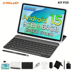 Tabletas Android | Teclast P33 Tablet de 10.1 pulgadas IPS, 9GB (3+6GB Virtual) RAM, 64GB ROM, Android 15, WiFi6, Batería de 6000mAh, Carga