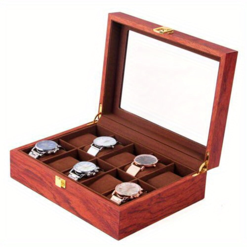 Reloj de joyería, caja de exhibición de madera, caja de almacenamiento de 10 ranuras, grano de roble, regalo.