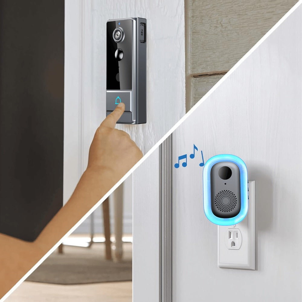 Timbre sin varillas para seguridad del hogar, cámara de seguridad con visión nocturna, 960P HD, detección de movimiento PIR, batería recargable de 2600mAh - Fácil de montar y controlado por aplicación, cámara de seguridad inalámbrica para el hogar, timbre