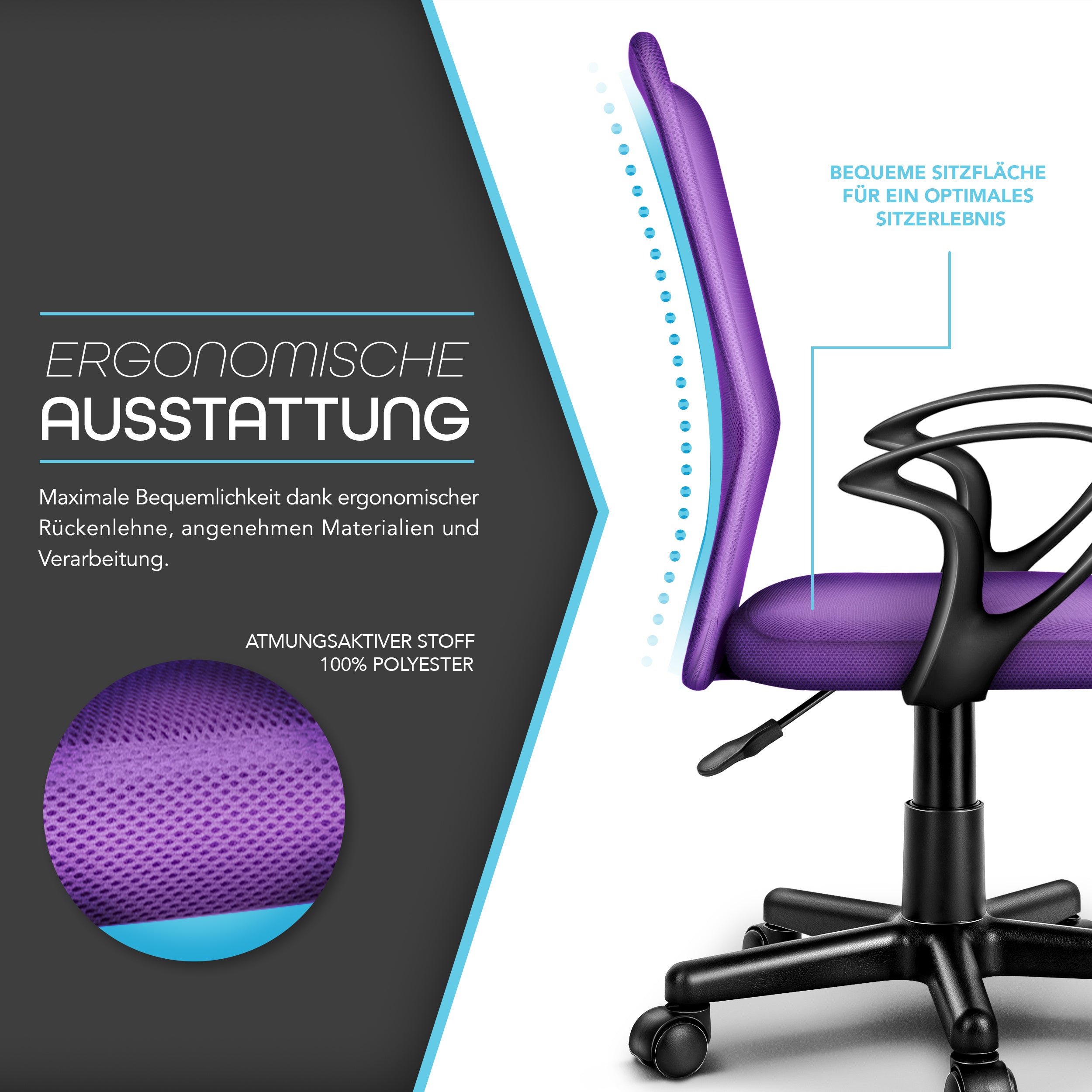 Silla de Oficina TRESKO® con Reposabrazos, Altura Ajustable Continua | Silla Giratoria de Malla Transpirable | Silla de Escritorio con Ruedas de Plástico Ligeras, Superficie Acolchada, Ajuste Ergonómico | Silla de Ordenador Ideal para Oficina en Casa, Hab