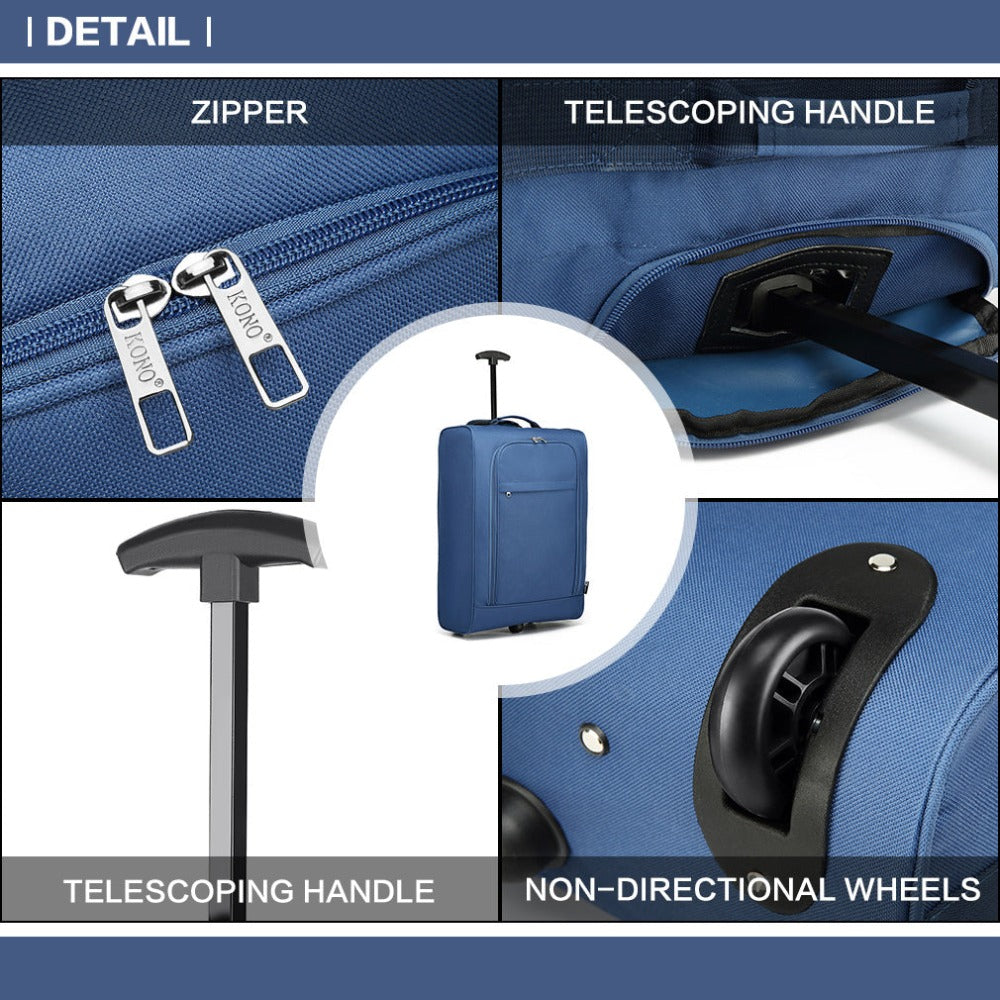 Maleta de cabina ligera tipo trolley, equipaje de mano, maleta blanda, maleta pequeña para equipaje de mano de avión para Lufthansa, Eurowings, Ryanair, maleta con ruedas tipo trolley de tela, 53 x 36 x 18 cm, azul, regalo de vuelta al cole y de vacacione