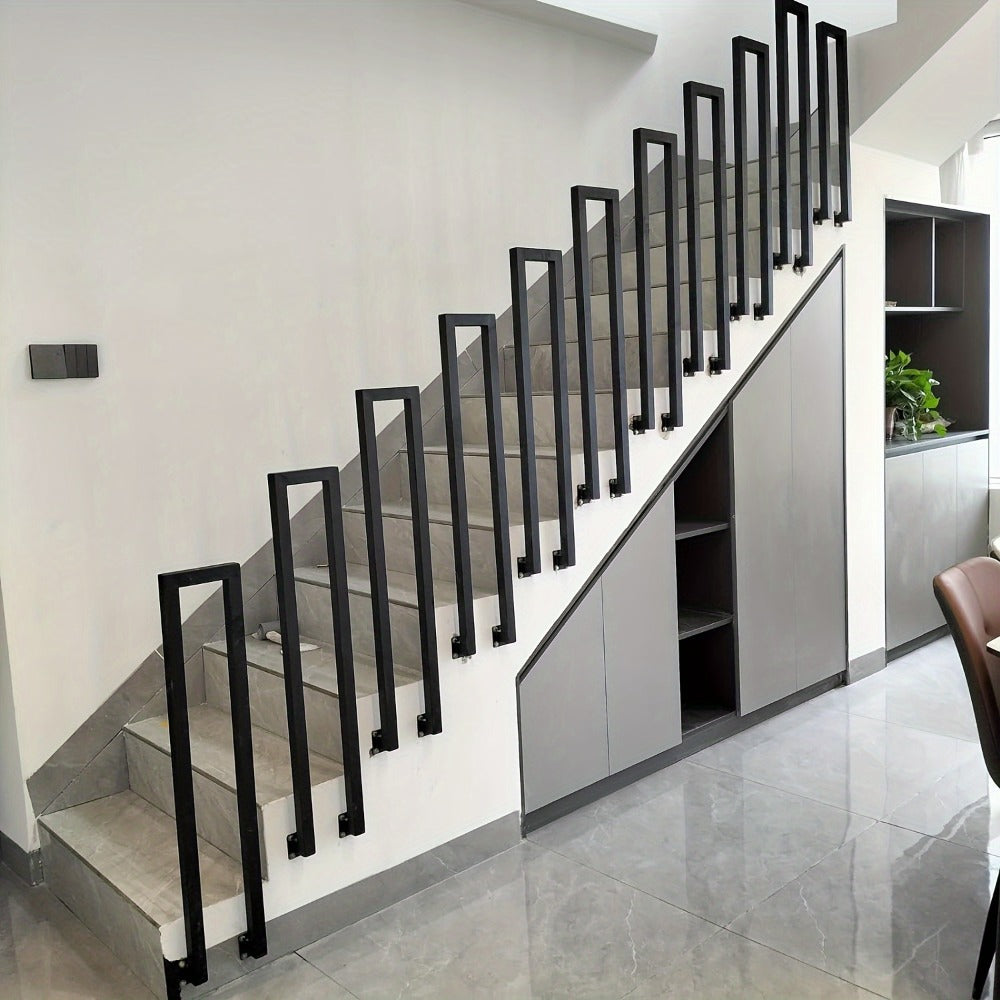 Barandillas para escaleras | Metal U-Shaped Handrail Railing for Stairs, Indoor Outdoor Balustrade, Side Mounted, Black, for Staircase, Balcony