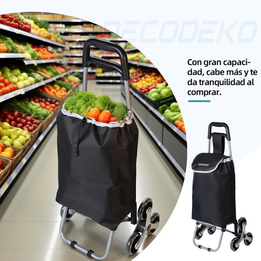 Carrito Compra Plegable de Aluminio, Carro de la compra plegable, tela Oxford bolsa, bolsa de la compra extraíble con ruedas, Carro de la Compra 6 Ruedas con Bolsa Oxford Desmontable, 88 x 33 x 27 cm, 23L.