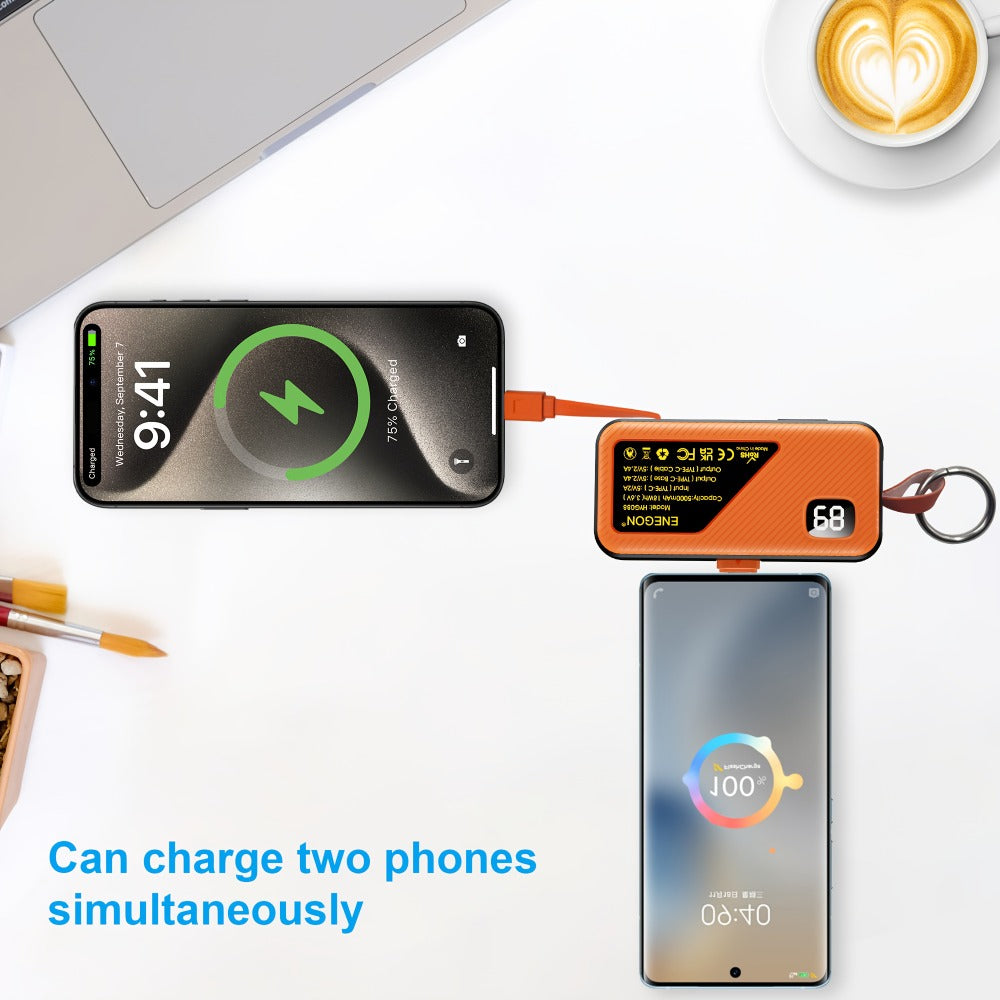 Pack de 2 Power Bank Mini 5000mAh, Cargador Portátil Ultracompacto con Puerto USB-C Plegable y Carga Súper Rápida de 12W, Batería Externa de Doble Salida USB-C para iPhone 17/16/15 Pro Max, Samsung, iPad,  - Regalo de Viaje Perfecto y Kit de Respaldo de E